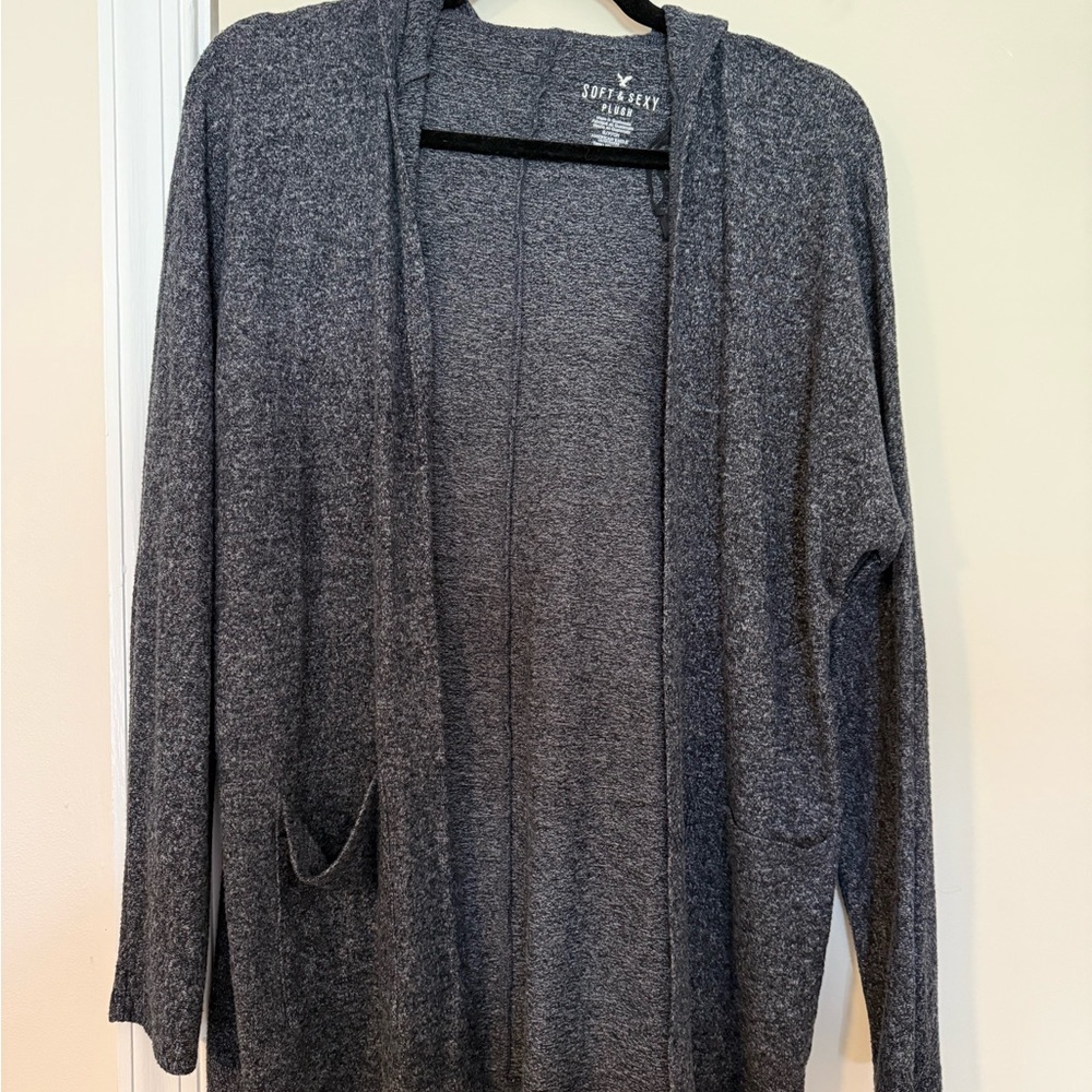 SOFT & SEXY Charcoal Hooded Open-Front Cardigan